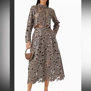 Toccin Chic Leaf Perforated Midi Vegan Leather Skirt - NWT